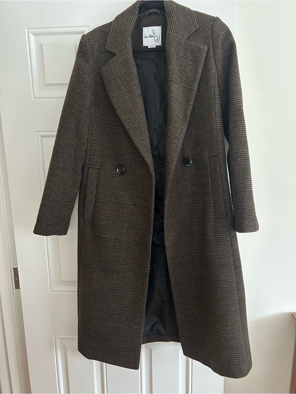 Sam Edelman Plaid Double Breasted Coat (Brown/Black)